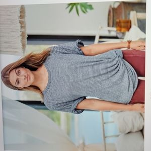 ASHLYN TEE Nautical navy Stripe Side Twist cotton/linen cuffed short sleeve